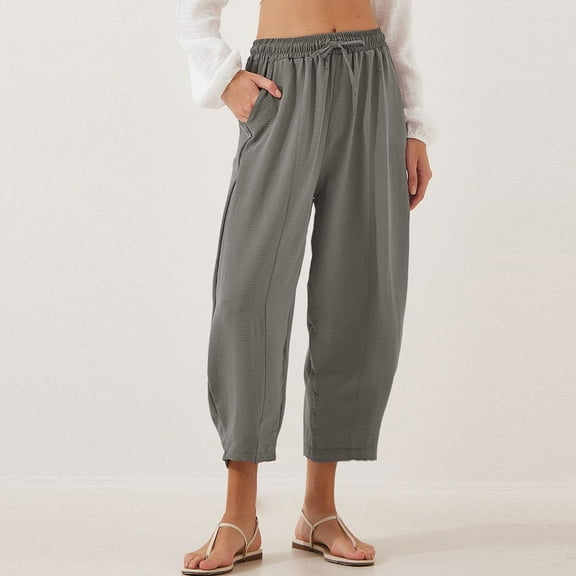 Womens Wide Leg Pants Casual Loose Drawstring Beach Travel Vacation Pants with Pockets Lounge Pant Travel Vacation Clothes Solid Color High Waist Foot Binding Pants Sweatpants Women