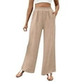thumbnail image 1 of Womens Wide Leg Pants Casual Loose Drawstring Elastic Waisted Pant Solid Color Baggy Daily Trousers with Pockets Khaki XXL, 1 of 8