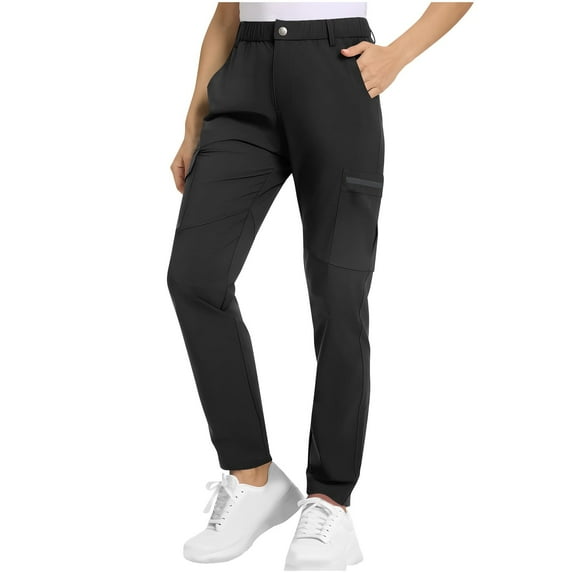 Womens Wide Leg Pants Casual New Cargo Pants for Women Lightweight Hiking Pants with Pockets High Waisted Outdoor Casual Comfy Trousers Black L