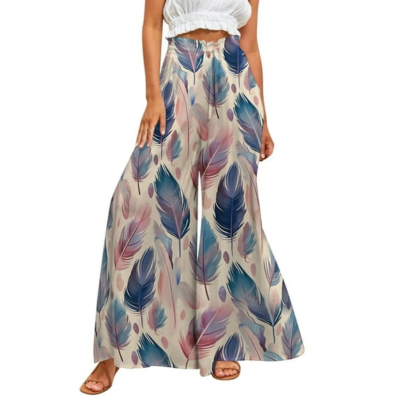 Womens Wide Leg Pants Casual Trousers Boho Floral 2025 Beach Culottes Flowy For Vacation Lounge Pants Summer Palazzo Pants For Women Light Pink S