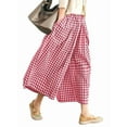 thumbnail image 1 of Womens Wide Leg Pants Cotton Gingham Plaid Culottes Summer Elastic Waist Palazzo Trousers Bottoms with Pockets Red S, 1 of 6