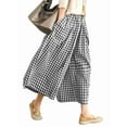 thumbnail image 1 of Womens Wide Leg Pants Cotton Gingham Plaid Culottes Summer Elastic Waist Palazzo Trousers Bottoms with Pockets, 1 of 6