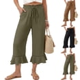 thumbnail image 1 of Womens Wide Leg Pants Drawstring Elastic High Waisted Ruffle Hem Capri Pants with Pockets Black 2XL, 1 of 5