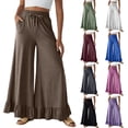 thumbnail image 1 of Womens Wide Leg Pants Drawstring Elastic High Waisted Ruffle Hem Palazzo Pant Flowy Comfy Casual Baggy Trousers 2026, S, 1 of 8