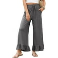 thumbnail image 1 of Womens Wide Leg Pants Drawstring Elastic High Waisted Ruffle Hem Palazzo Pants with Pockets Grey XXL, 1 of 6