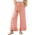 thumbnail image 1 of Womens Wide Leg Pants Drawstring Elastic High Waisted Ruffle Hem Palazzo Pants with Pockets Pink XXL, 1 of 8