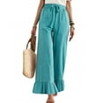 thumbnail image 1 of Womens Wide Leg Pants Drawstring Elastic High Waisted Ruffle Hem Pants with Pockets Green L, 1 of 9