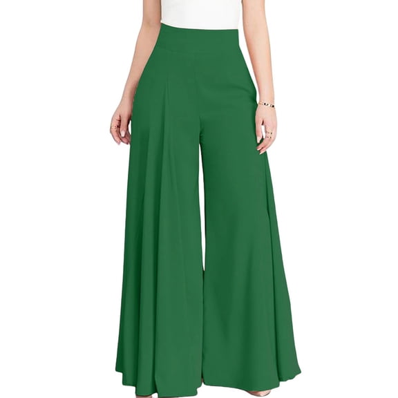 Womens Wide Leg Pants Dressy Casual Elastic High Waisted Palazzo Pants Green XL