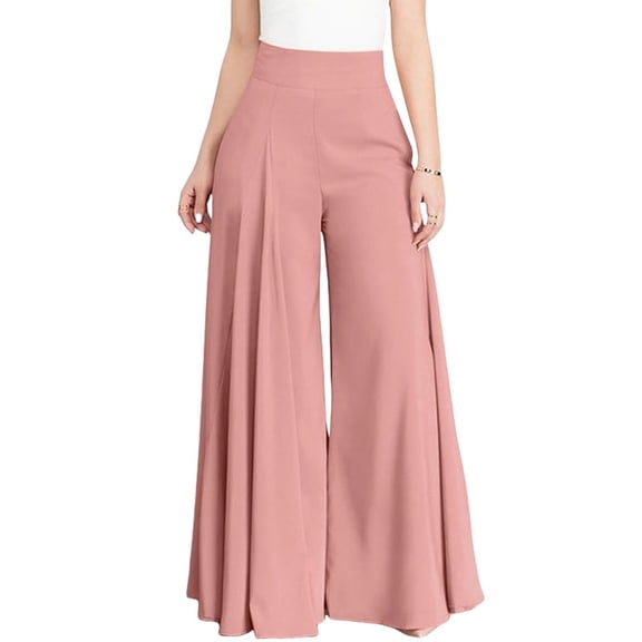 Womens Wide Leg Pants Dressy Casual Elastic High Waisted Palazzo Pants Work Office Business Lounge Trousers Pink XXXL