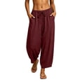 thumbnail image 1 of Womens Wide Leg Pants Dressy New Summer Pants for Women Lightweight Faux Linen Casual Pants Loose Fits Comfy Vacation Trousers with Pockets, 1 of 8