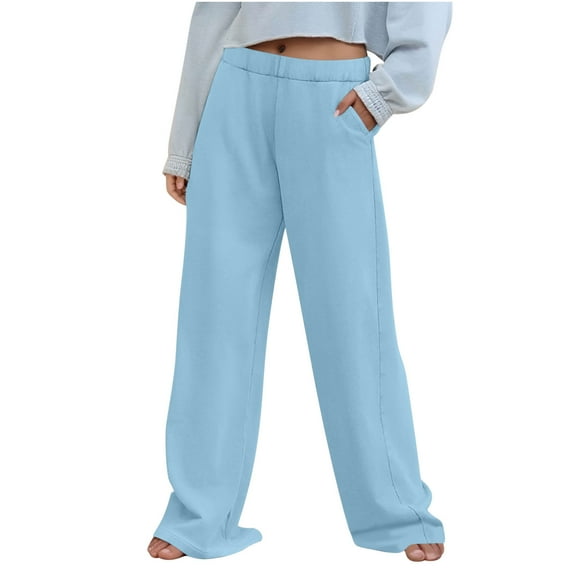 Womens Wide Leg Pants Elastic Waist Loose Comfy Lounge Flowy Palazzo Trouser Jogger Sport Casual Sweatpant Blue XX-Large