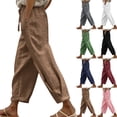 thumbnail image 1 of Womens Wide Leg Pants Flowy Palazzo Pants Drawstring Casual Summer Trousers Elastic Waist with Pockets Wine, 1 of 9
