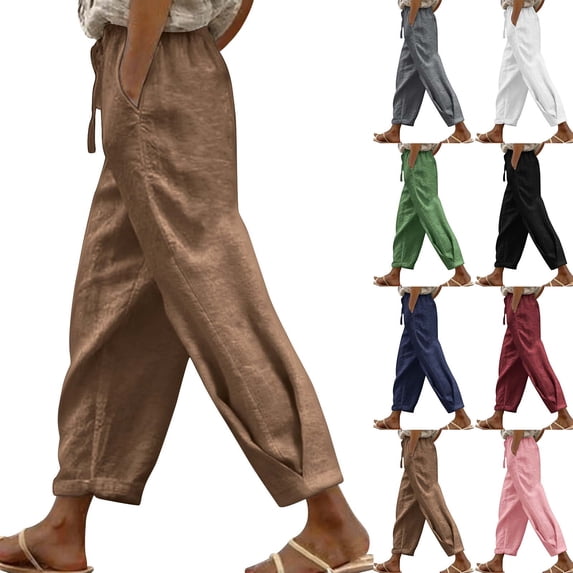 Womens Wide Leg Pants Flowy Palazzo Pants Drawstring Casual Summer Trousers Elastic Waist with Pockets Wine
