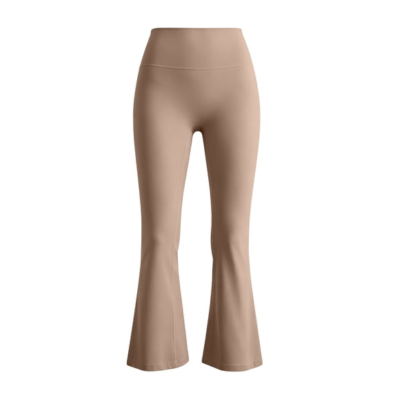 Womens Wide Leg Pants LSQii Fashion Elastic High Waist Flare Trousers with Pockets Solid Color Flared Pants Yoga Sport Gym Workout Wear Summer (Khaki,M)