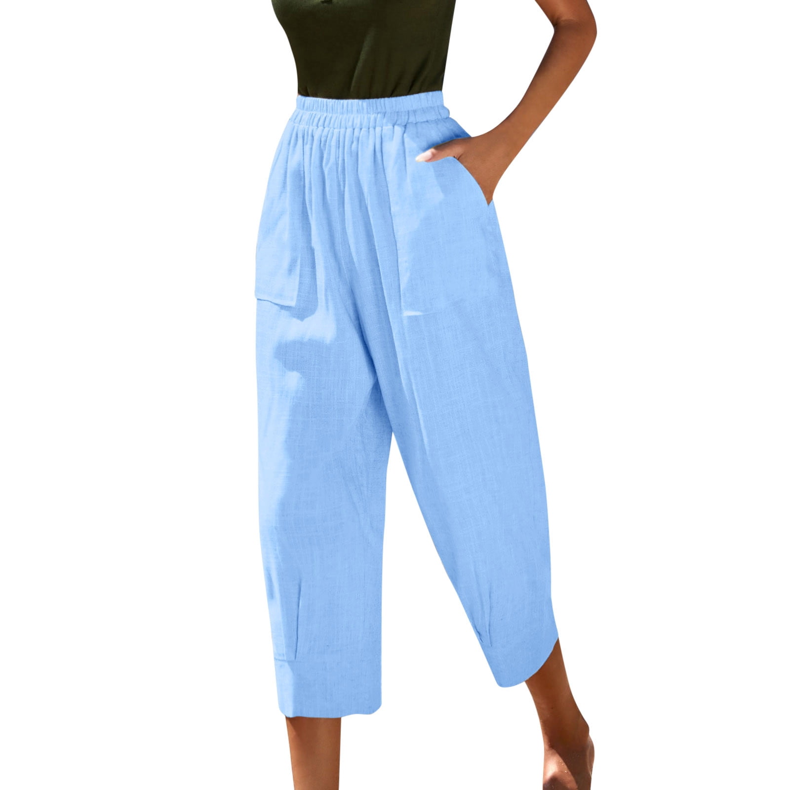 Womens Wide Leg Pants Ladies Trendy Solid Plus Size Drawstring Pocketed