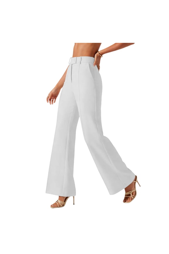 Womens Wide Leg Pants Sevevn Women's High Waisted Wide Leg Dress Pants Business Casual Flared Trousers with Belted Waist White 2XL