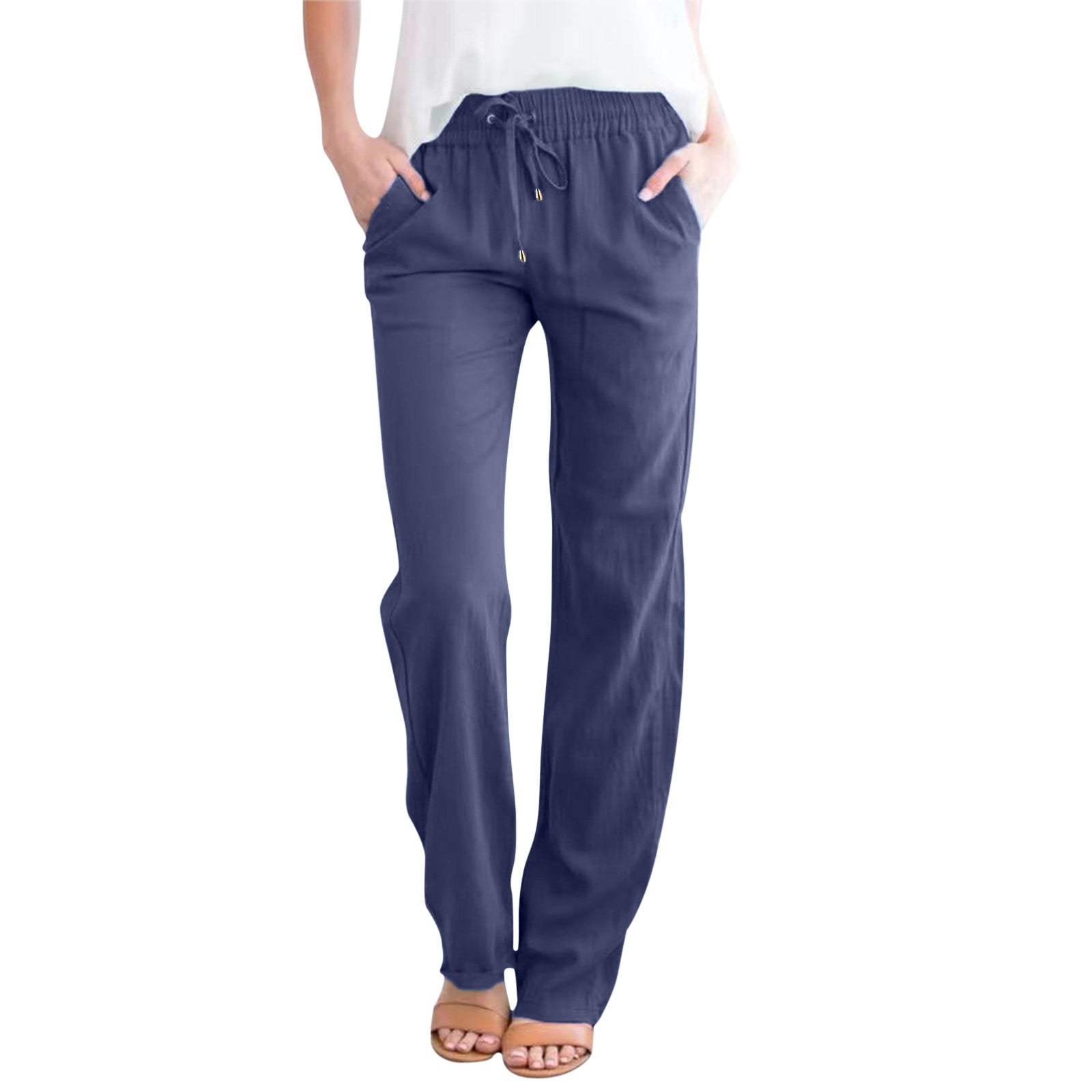 Womens Wide Leg Pants Solid Colour High Waisted Tie Knot Joggers Casual Loose Plus Size Sweatpants with Pockets Walmart