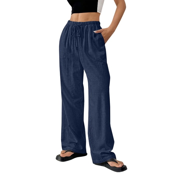 Womens Wide Leg Pants Spring And Summer Thin Solid Pocket Casual Pull On Pants for Travel and Daily Wear Wide Leg Trousers Women