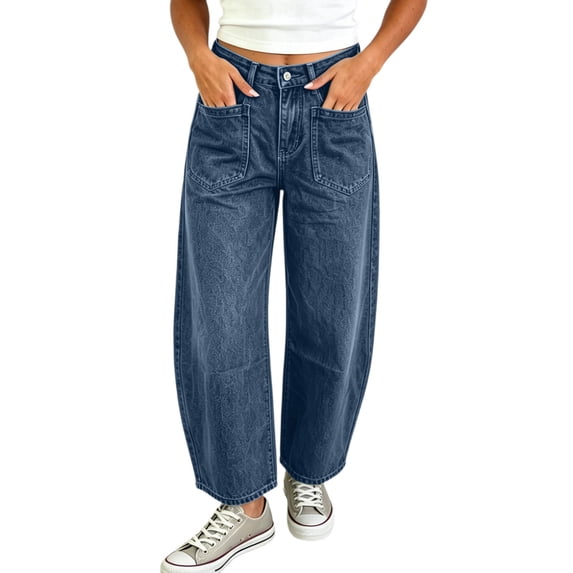 Womens Wide Leg Pants Street Style Loose Fit Denim Jeans