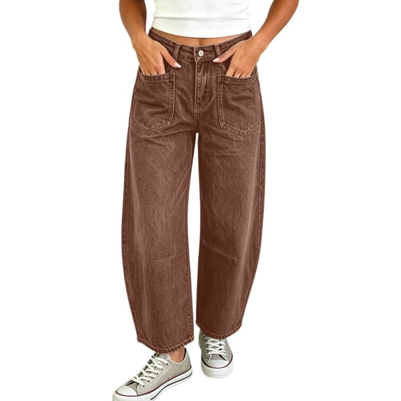 Womens Wide Leg Pants Street Style Loose Fit Denim Jeans