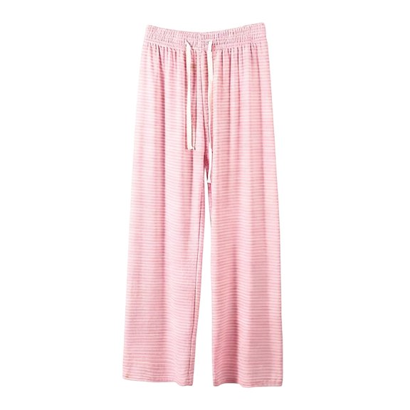 Womens Wide Leg Pants Striped Drawstring Waist Lounge Lightweight Loose Fit Bottoms Fall Winter Basics Casual Outfits Pink Free
