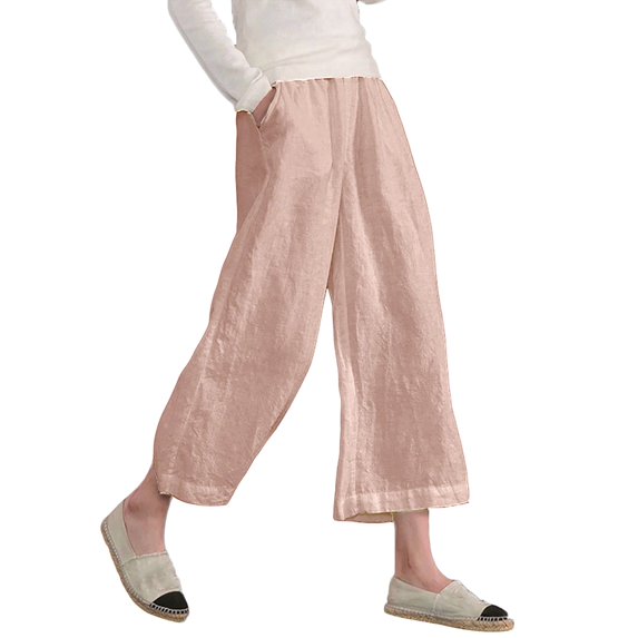 Womens Wide Leg Pants Yoga Capris Culottes With Pockets Tummy Loose Pants For Workout