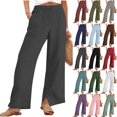 thumbnail image 1 of Womens Wide Leg Pants with Pockets High Waisted Drawstring Casual Loose Lounge Trousers Summer Lightweight Palazzo Pants with Side Slit, 1 of 9