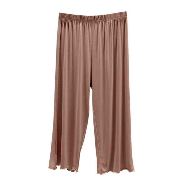 Womens Wide Leg Sleep Pants Flowy Stretchy Palazzo Pants Loose Lounge Thin Pants Straight Leg High Elastic Waist Trousers