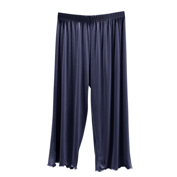 Womens Wide Leg Sleep Pants Flowy Stretchy Palazzo Pants Loose Lounge Thin Pants Straight Leg High Elastic Waist Trousers