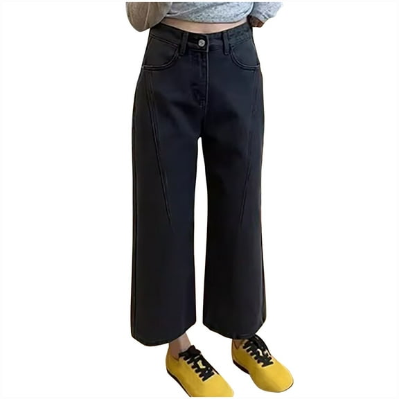 Womens Wide Leg Stretchy Mid Waisted Barrel Jeans Vintage Loose Cropped Denim Pants Loose Jeans