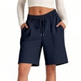 thumbnail image 1 of Womens Wide Leg Sweat Shorts Drawstring Elastic Waist Lightweight Comfortable Summer Daily Wear Bermuda Shorts Navy M, 1 of 5