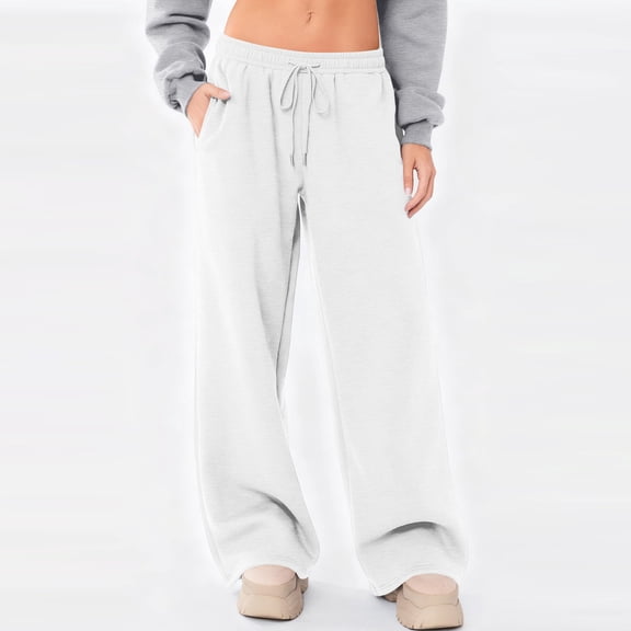 Womens Wide Leg Sweatpants Baggy Barrel Pants Low Waist Drawstring Joggers Fall Winter Casual Lounge Wear 2026 White L