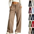 thumbnail image 1 of Womens Wide Leg Sweatpants Baggy Drawstring High Waisted Joggers Oversized Lounge Pants Open Bottom Trousers with Pockets Light Brown XL, 1 of 7