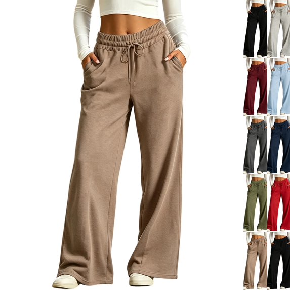 Womens Wide Leg Sweatpants Baggy Drawstring High Waisted Joggers Oversized Lounge Pants Open Bottom Trousers with Pockets Light Brown XL