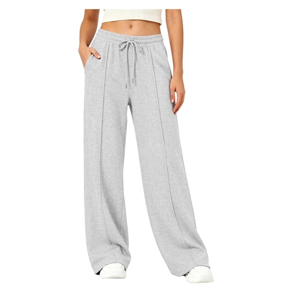 Womens Wide Leg Sweatpants Baggy Fall Lounge Sweat Pants | Cotton Blend Wide Leg Pants with Pockets and Drawstring Waist Light Gray M
