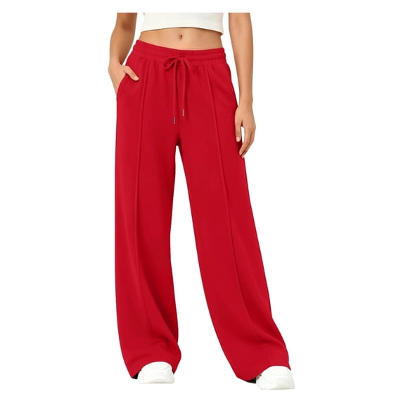 Womens Wide Leg Sweatpants Baggy Fall Lounge Sweat Pants | Cotton Blend Wide Leg Pants with Pockets and Drawstring Waist Red L