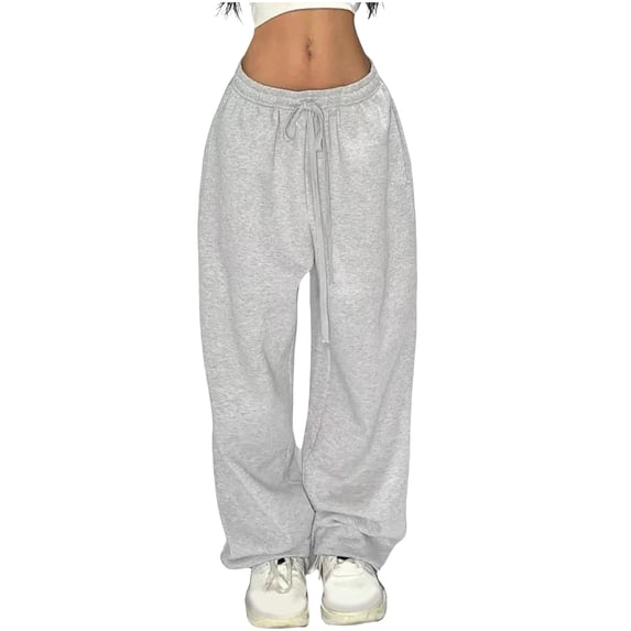 Annhoo Womens Wide Leg Sweatpants Baggy High Waist Solid Color Drawstring Athletic Pants with Pockets Trendy Clothes