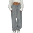 thumbnail image 1 of Annhoo Womens Wide Leg Sweatpants Baggy High Waist Solid Color Drawstring Athletic Pants with Pockets Trendy Clothes, 1 of 3