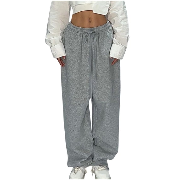Annhoo Womens Wide Leg Sweatpants Baggy High Waist Solid Color Drawstring Athletic Pants with Pockets Trendy Clothes