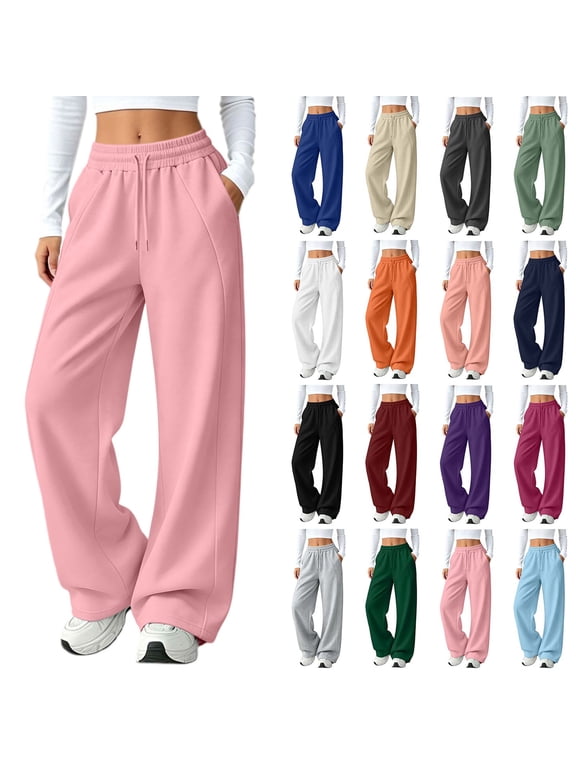 Womens Wide Leg Sweatpants Baggy Lounge Travel Pants Fall Fashion Outfits Winter Clothes Joggers