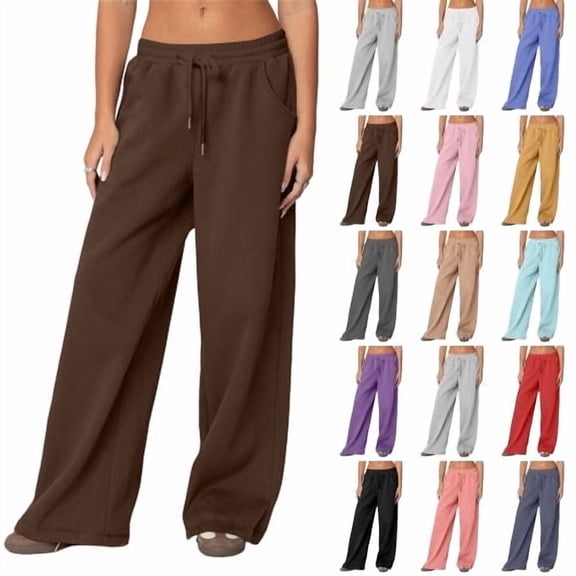 Womens Wide Leg Sweatpants Baggy Low Rise Elastic Drawstring Cute Sweatpants with Pockets Casual Comfy Sport Joggers