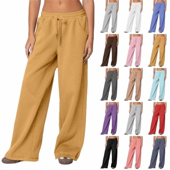 Womens Wide Leg Sweatpants Baggy Low Rise Elastic Drawstring Cute Sweatpants with Pockets Casual Comfy Sport Joggers