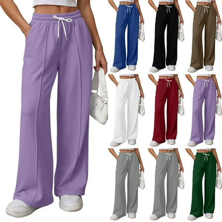 Womens Wide Leg Sweatpants Casual Loose Solid Color Pants Comfy Lounge Joggers Baggy Sweatpants Pockets Save to 65% off!