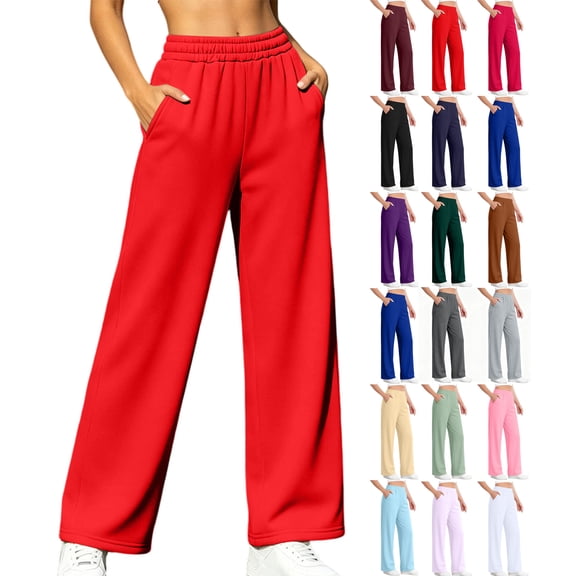 Womens Wide Leg Sweatpants Casual Loose Solid Color Pants Comfy Lounge Joggers Baggy Sweatpants Pockets