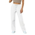 thumbnail image 1 of Womens Wide Leg Sweatpants Causal Drawstring High Waist Joggers Baggy Straight Pants Workout Lounge Yoga with Pocket White L, 1 of 5
