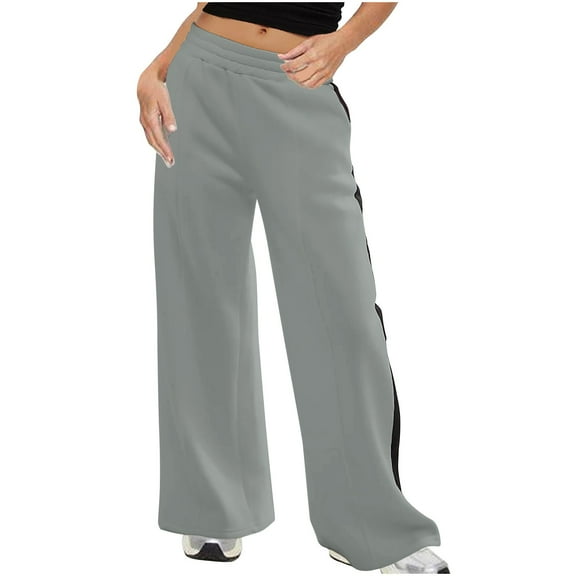 Womens Wide Leg Sweatpants Cozy Cotton Casual Palazzo Lounge Trouser Pants with Pockets Colorblock Fall Pants (3XL, Gray)