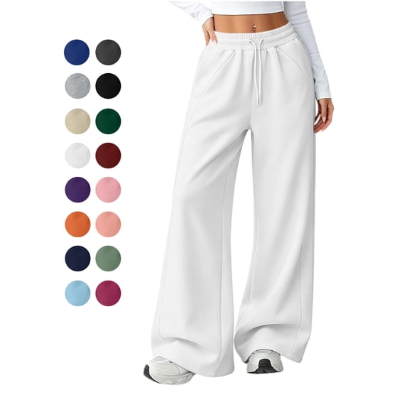 Womens Wide Leg Sweatpants Drawstring Elastic Lounge Solid Color Side Line Pants with Pockets Workout Pants