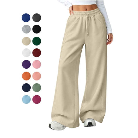 Womens Wide Leg Sweatpants Drawstring Elastic Lounge Solid Color Side Line Pants with Pockets Workout Pants
