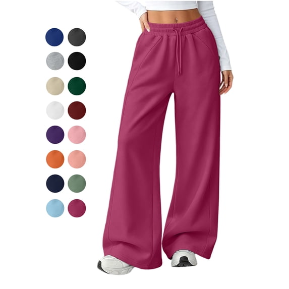 Womens Wide Leg Sweatpants Drawstring Elastic Lounge Solid Color Side Line Pants with Pockets Workout Pants
