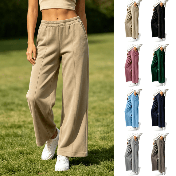 Womens Wide Leg Sweatpants Elastic Drawstring Waist Casual Pants with Pockets, Athletic Jogging Work Outdoor Wear, S-3XL | VerBelle,Khaki S